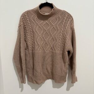 A New Day Women's Mock Neck Cable Knit Sweater Size S Beige‎ Long Sleeve Tunic